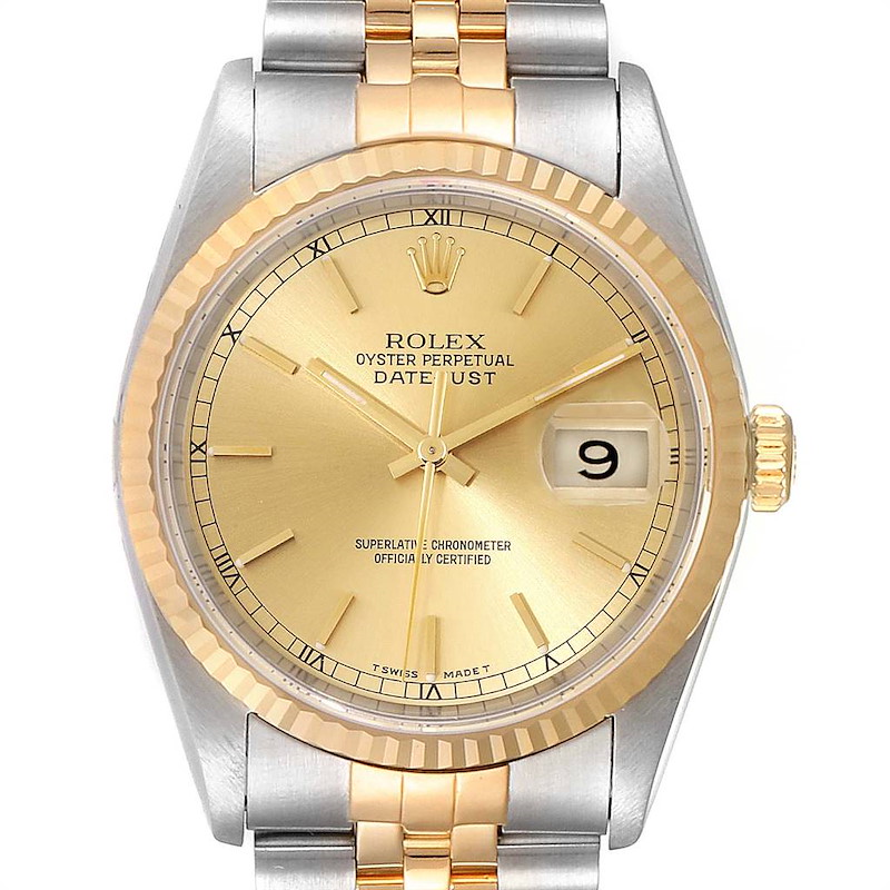 Rolex Datejust 36mm Steel Yellow Gold Fluted Bezel Mens Watch 16233 SwissWatchExpo