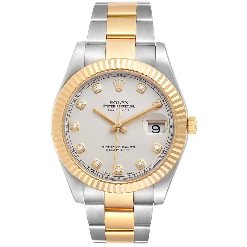 Rolex Datejust II Steel Yellow Gold Diamond 41mm Watch 116333 Box Card SwissWatchExpo