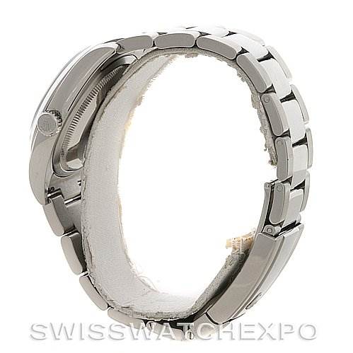 This image shows the side profile of a Rolex Datejust 116200 Men's Stainless Steel Black Dial 116200 Men's Stainless Steel Black Dial watch, focusing on the bracelet and casing.