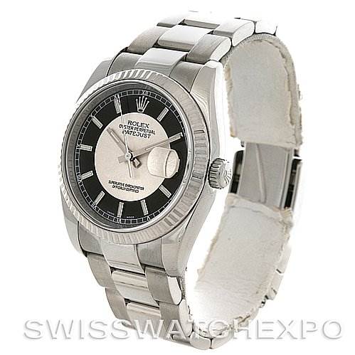 The image shows a Rolex Datejust 116234BKRSJ Men's Stainless Steel Silver Dial 116234BKRSJ Men's Stainless Steel Silver Dial watch at a slight angle, featuring the dial, bezel, case, and part of the bracelet.
