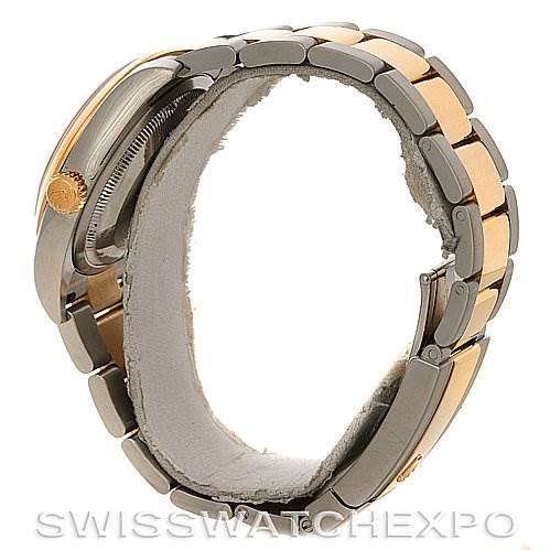 The image shows a side view of the strap and clasp of a Rolex Datejust 116203 Men's Stainless Steel Champagne Dial 116203 Men's Stainless Steel Champagne Dial watch, focusing on the two-tone metal bracelet.