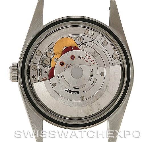 This image shows the back view of a Rolex Datejust 16200 Men's Stainless Steel Black Dial 16200 Men's Stainless Steel Black Dial watch, focusing on the internal mechanical movement.