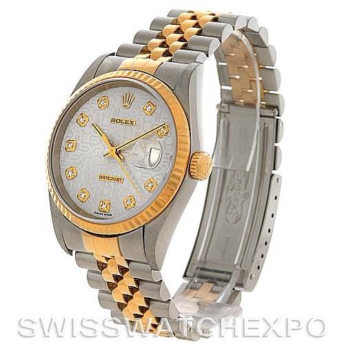 Rolex Datejust Steel and Gold Diamond Dial watch 16233 SwissWatchExpo