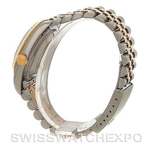 This image shows a side view of a Rolex Datejust 16233 Men's Steel and Gold (two tone) Silver Dial 16233 Men's Steel and Gold (two tone) Silver Dial watch, focusing on the bracelet, clasp, and side of the case.