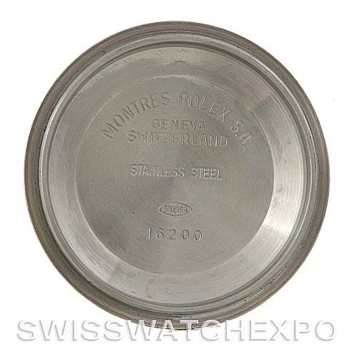 This is the stainless steel case back of a Rolex Datejust 16233 Men's Steel and Gold (two tone) Silver Dial 16233 Men's Steel and Gold (two tone) Silver Dial model, viewed from the inside.