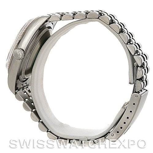 This image shows a Rolex Datejust 16234 Men's Stainless Steel Silver Dial 16234 Men's Stainless Steel Silver Dial watch from a side angle, highlighting the bracelet and profile of the watch case.