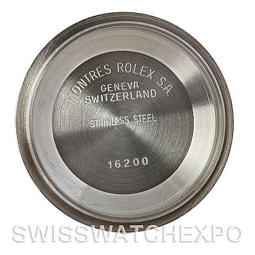 This image shows the interior of the watch case back for a Rolex Datejust 16233 Men's Steel and Gold (two tone) Champagne Dial 16233 Men's Steel and Gold (two tone) Champagne Dial model, displaying "Montres Rolex S.A" and the reference number "16200."