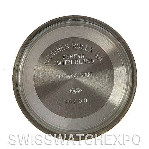 The image shows the inner case back of a Rolex Datejust 16233 Men's Steel and Gold (two tone) Champagne Dial 16233 Men's Steel and Gold (two tone) Champagne Dial watch, displaying inscriptions like "MONTRES ROLEX S.A." and "16200."
