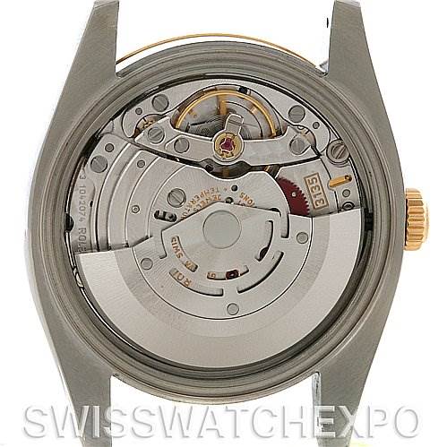 This image shows the internal movement mechanism of a Rolex Datejust 116233 Men's Stainless Steel White Dial 116233 Men's Stainless Steel White Dial watch, viewed from the back.