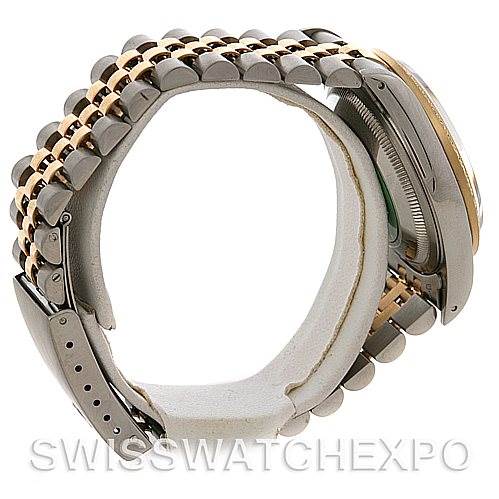 This image shows a side profile of a Rolex Datejust 16233 Men's Steel and Gold (two tone) Champagne Dial 16233 Men's Steel and Gold (two tone) Champagne Dial watch, focusing on the bracelet and the side of the watch case.