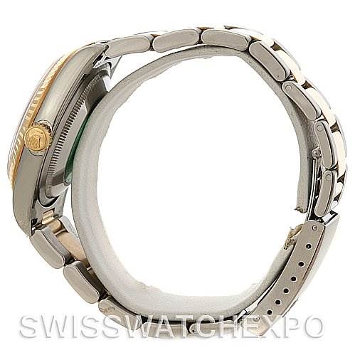 This image shows a side view of a Rolex Datejust 16233 Men's Steel and Gold (two tone) Beige Dial 16233 Men's Steel and Gold (two tone) Beige Dial watch, highlighting the bracelet, case, and crown.