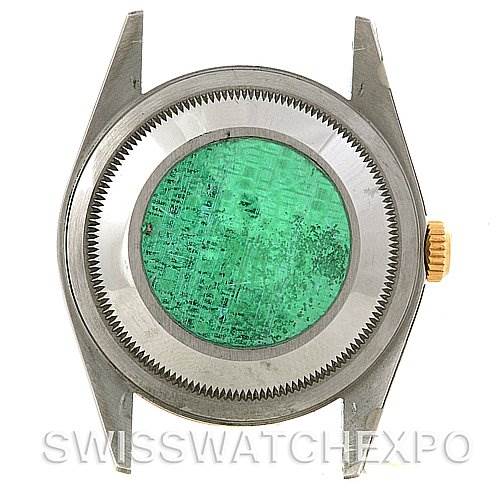 The image shows the back case of a Rolex Datejust 16233 Men's Steel and Gold (two tone) Beige Dial 16233 Men's Steel and Gold (two tone) Beige Dial watch viewed from the back, displaying the case body and crown.