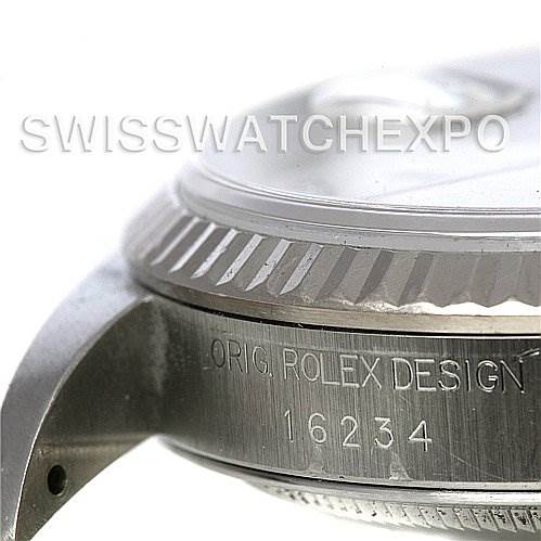This image shows a close-up side view of the bezel and case of a Rolex Datejust 16234 Men's Stainless Steel Silver Dial 16234 Men's Stainless Steel Silver Dial watch, displaying the model number "16234."