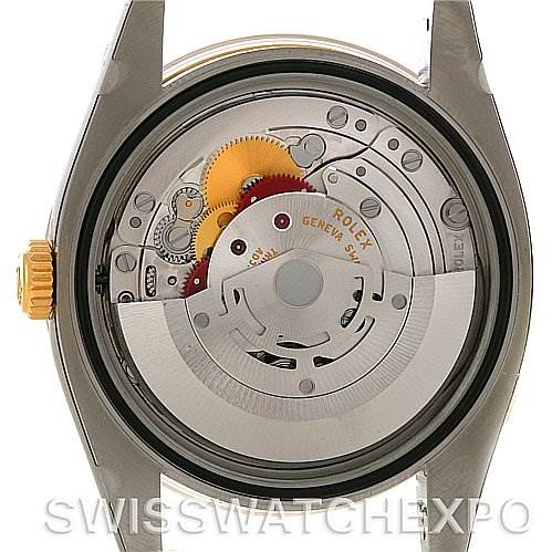 This image shows the internal mechanism of the Rolex Datejust 116233 Men
s Stainless Steel Champagne Dial 116233 Men
s Stainless Steel Champagne Dial watch from a back case angle.