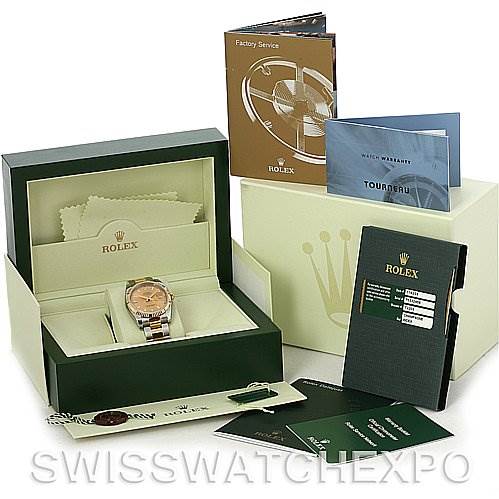 The image shows a Rolex Datejust 116233 Men
s Stainless Steel Champagne Dial 116233 Men
s Stainless Steel Champagne Dial watch in its box along with booklets, warranty cards, and the outer packaging.