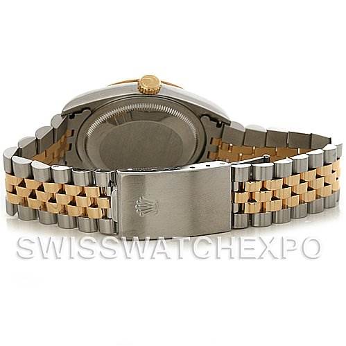 The image shows the back view of a Rolex Datejust 16233 Men's Steel and Gold (two tone) Champagne Dial 16233 Men's Steel and Gold (two tone) Champagne Dial watch, focusing on the clasp and bracelet.