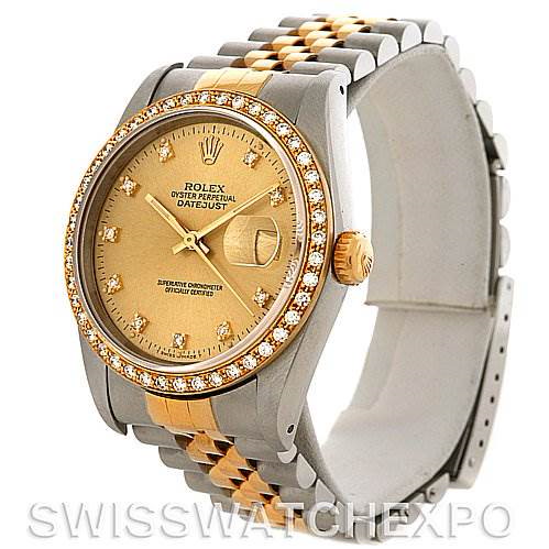 Rolex Datejust Steel and 18k Yellow Gold Diamond Dial and Bezel 16233 SwissWatchExpo