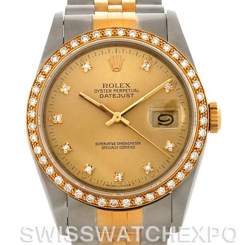 Photo of Rolex Datejust Steel and 18k Yellow Gold Diamond Dial and Bezel 16233