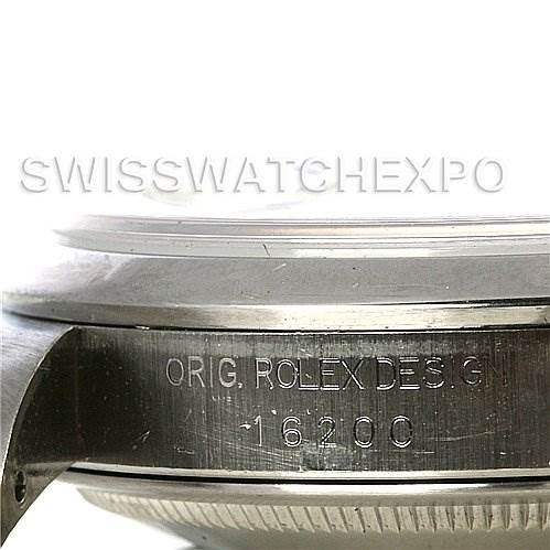 This image shows a close-up view of the case side of a Rolex Datejust 16200 Men's Stainless Steel Silver Dial 16200 Men's Stainless Steel Silver Dial model, focusing on the engraved design number 16200.