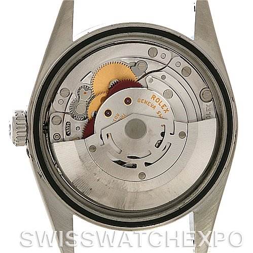 This image shows the movement and inner workings of a Rolex Datejust 16200 Men's Stainless Steel Silver Dial 16200 Men's Stainless Steel Silver Dial watch from the back.