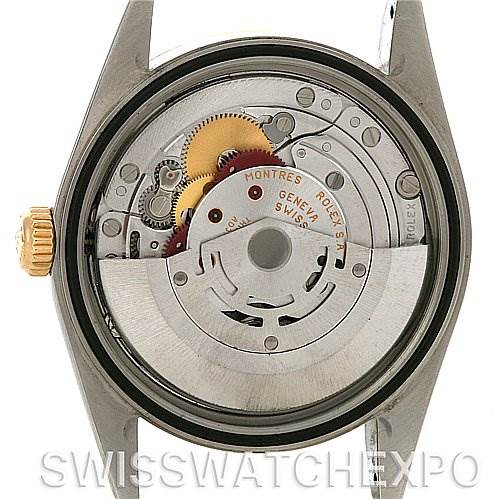 This image shows the movement viewed from the back of a Rolex Datejust 16233 Men's Steel and Gold (two tone) Grey Dial 16233 Men's Steel and Gold (two tone) Grey Dial watch with the caseback removed.