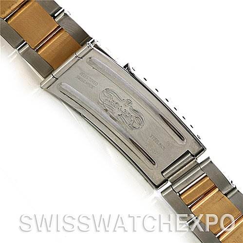 This image shows the clasp and part of the bracelet of a Rolex Datejust 16233 Men's Steel and Gold (two tone) Grey Dial 16233 Men's Steel and Gold (two tone) Grey Dial watch.