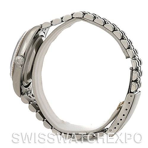 This side-angle image showcases the bracelet and case of a Rolex Datejust 16234 Men's Stainless Steel Black Dial 16234 Men's Stainless Steel Black Dial watch.