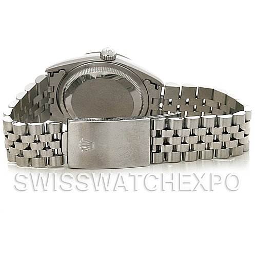 The image shows the back and the bracelet clasp of a Rolex Datejust 16234 Men's Stainless Steel Black Dial 16234 Men's Stainless Steel Black Dial model.