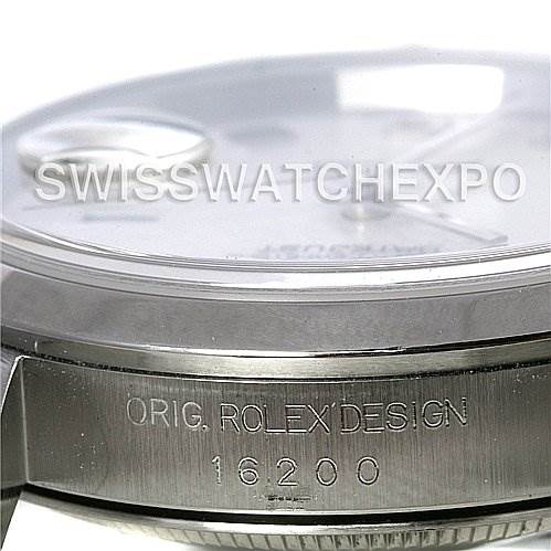 The image shows a close-up of the side of a Rolex Datejust 16200 Men's Stainless Steel Beige Dial 16200 Men's Stainless Steel Beige Dial watch, highlighting the engraved model number "16200."