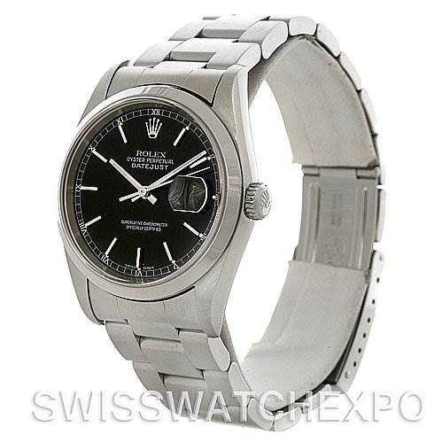 Rolex Datejust Mens Black Index Dial Stainless Steel Oyster Bracelet 16200 SwissWatchExpo