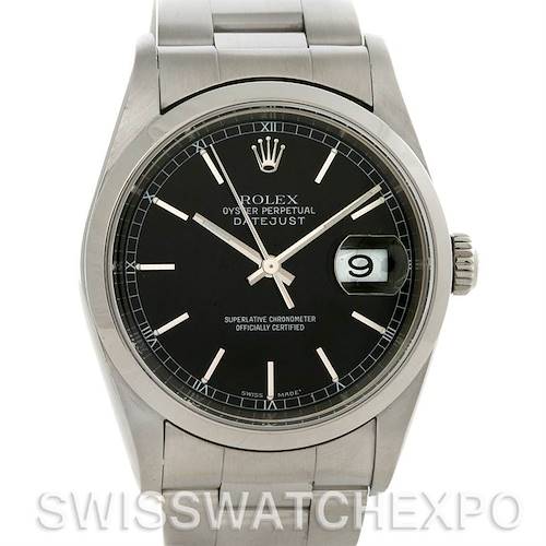Photo of Rolex Datejust Mens Black Index Dial Stainless Steel Oyster Bracelet 16200