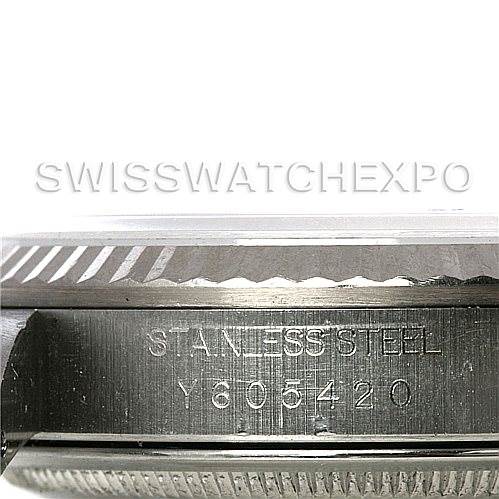 This image shows a close-up of the stainless steel side of a Rolex Datejust 16234 Men's Stainless Steel Silver Dial 16234 Men's Stainless Steel Silver Dial watch, revealing the model number engraving.