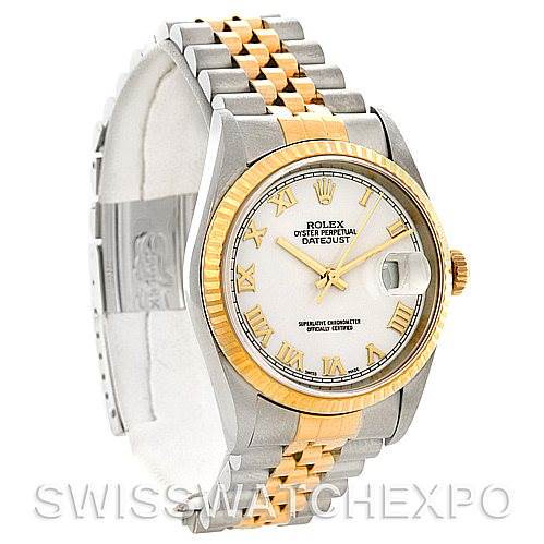 Rolex Datejust Steel and 18k Yellow Gold White Roman Dial Watch 16233 SwissWatchExpo