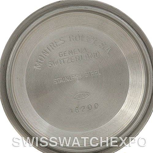 This image shows the inside of the case back of a Rolex Datejust 16233 Men's Steel and Gold (two tone) White Dial 16233 Men's Steel and Gold (two tone) White Dial watch, displaying the model number 16200.