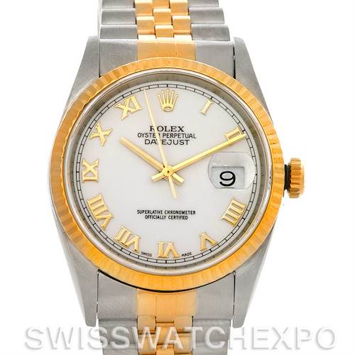 Photo of Rolex Datejust Steel and 18k Yellow Gold White Roman Dial Watch 16233