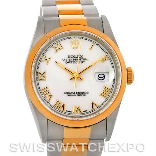 Photo of Rolex Datejust Steel and 18k Yellow Gold White Roman Dial Watch 16203