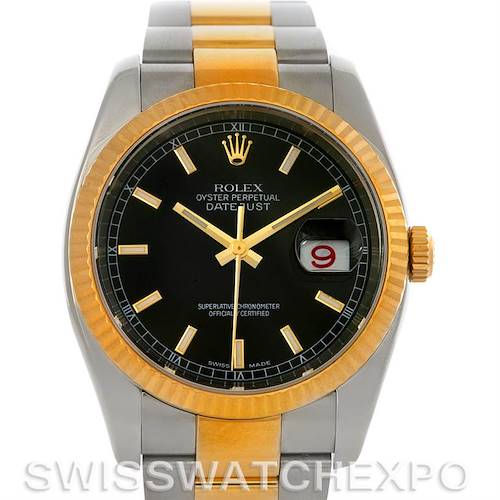 Photo of Rolex Datejust Mens Steel and 18K Yellow Gold Black Dial 116233