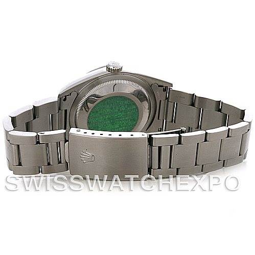 The image shows the back case and bracelet of a Rolex Datejust 16220 Men's Stainless Steel Blue Dial 16220 Men's Stainless Steel Blue Dial watch, featuring the clasp and links.