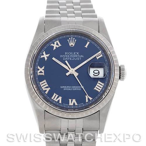 Photo of Rolex Datejust Mens Steel Blue Dial 16220 Watch