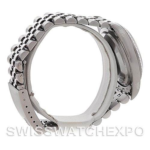 This image shows a side view of a Rolex Datejust 16220 Men's Stainless Steel Silver Dial 16220 Men's Stainless Steel Silver Dial watch emphasizing the bracelet and case sides.