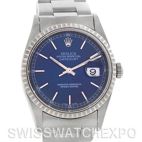 Photo of Rolex Datejust Mens Steel Blue Dial 16220 Watch