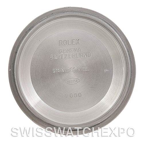 This image shows the inside case back of a Rolex Datejust 16234 Men's Stainless Steel Silver Dial 16234 Men's Stainless Steel Silver Dial watch, viewed from above, displaying engravings about the brand and material.