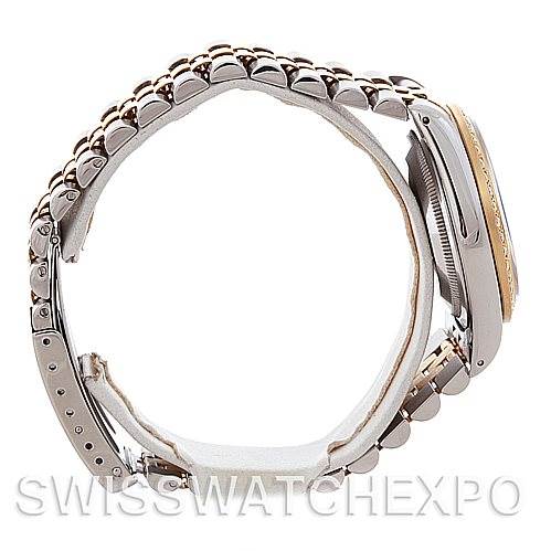 The image shows a side profile of a Rolex Datejust 16233 Men's Steel and Gold (two tone) Black Dial 16233 Men's Steel and Gold (two tone) Black Dial watch highlighting its band and case.