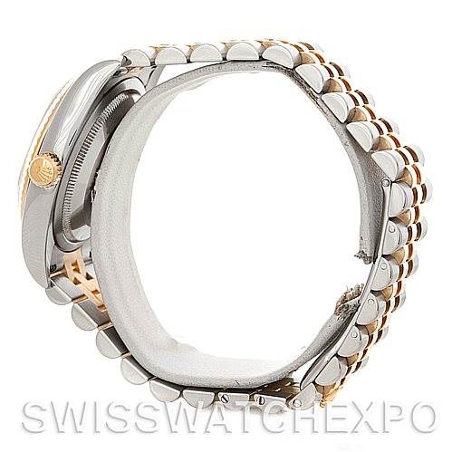 Side view of a Rolex Datejust 116233CSJ Men
s Stainless Steel Champagne Dial 116233CSJ Men
s Stainless Steel Champagne Dial watch showcasing the bracelet and side profile of the case.