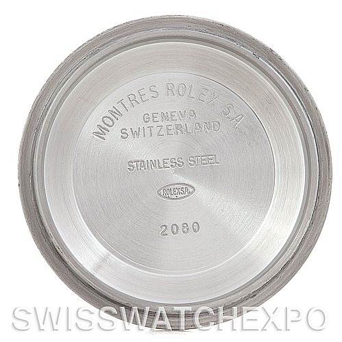 This image shows the inside of the case back of a Rolex Datejust 16234 Men's Stainless Steel Silver Dial 16234 Men's Stainless Steel Silver Dial watch, featuring engravings for brand information and material type.