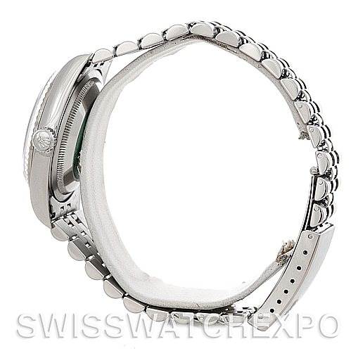 The image shows a side view of the Rolex Datejust 16234 Men's Stainless Steel Silver Dial 16234 Men's Stainless Steel Silver Dial watch, highlighting its case, bracelet, and clasp.