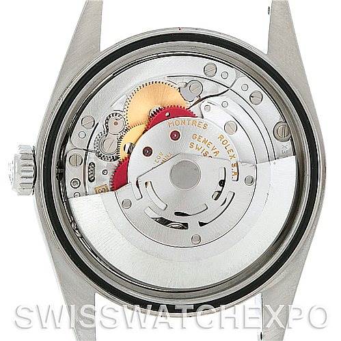 This image shows the back view of a Rolex Datejust 16234 Men's Stainless Steel Silver Dial 16234 Men's Stainless Steel Silver Dial watch, revealing its internal movement mechanism.