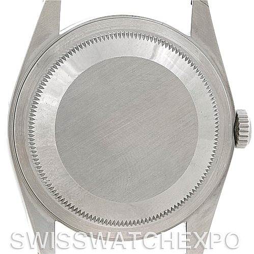 This image shows the back case and crown of a Rolex Datejust 16234 Men's Stainless Steel Blue Dial 16234 Men's Stainless Steel Blue Dial watch.