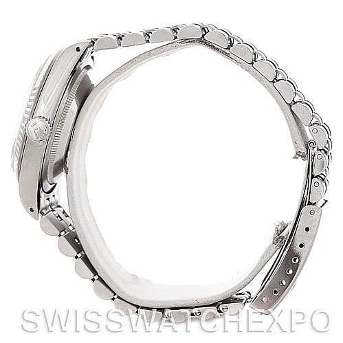 The image shows a side view of the Rolex Datejust 16234 Men's Stainless Steel White Dial 16234 Men's Stainless Steel White Dial watch, highlighting its case, bezel, and bracelet.