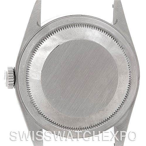 This image shows the case back and crown of a Rolex Datejust 16234 Men's Stainless Steel Black Dial 16234 Men's Stainless Steel Black Dial watch from a rear angle.